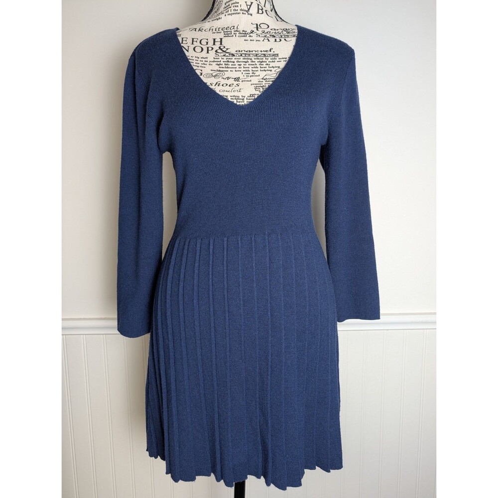 Soft Surroundings Sweater Dress Womens Small Navy Blue Cashmere Pleated Hem